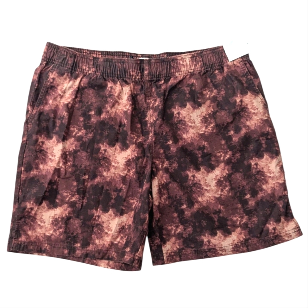 Abound Mens Elastic Waist Board Shorts Burgundy Dye Wash Print Size XL NWT